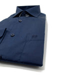 Angelino Navy Cotton Satin Long Sleeve Lounge Shirt