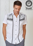White & Black Shoulder Printed Short Sleeve Shirt